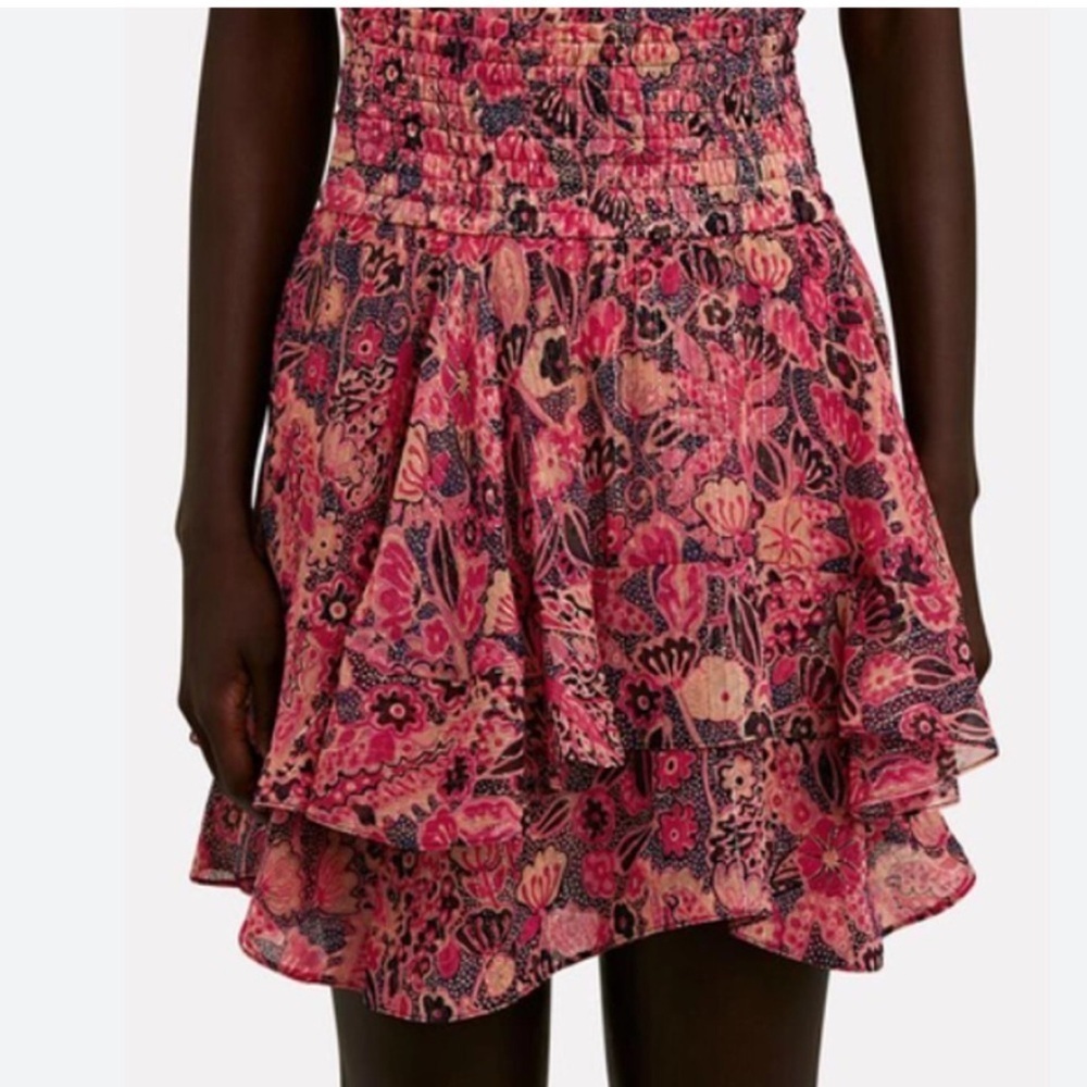 A.L.C. Skirt Vera Silk Blend Ruffled Floral Smocked Waist Size 4